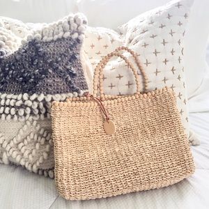 Vintage straw and wooden bead bag